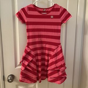 No Added Sugar Pink and Red Striped Ruffle Dress Girls Size 9-10 years